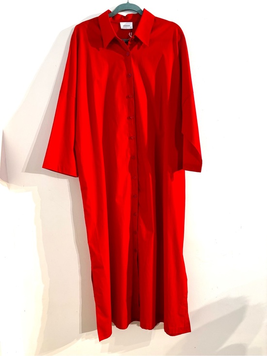 Adrienne Dresses & Skirts - NWT Adrienne Regan Maxi Red Solid Full Button Shirt Dress Large